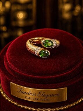 Michelle Albala 18K Over Silver Chrome Diopside White Topaz Bypass Ring Band 8